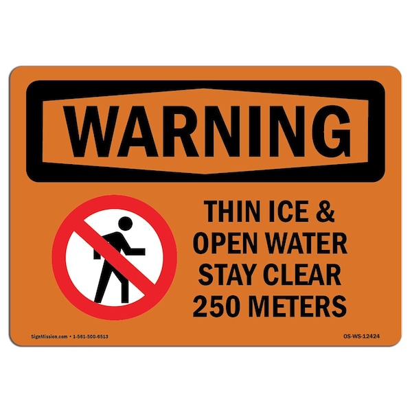 OSHA WARNING Thin Ice & Open Water Stay Clear 5in X 3.5in Decal, 10PK, 3.5" W, 5" L, Landscape, PK10